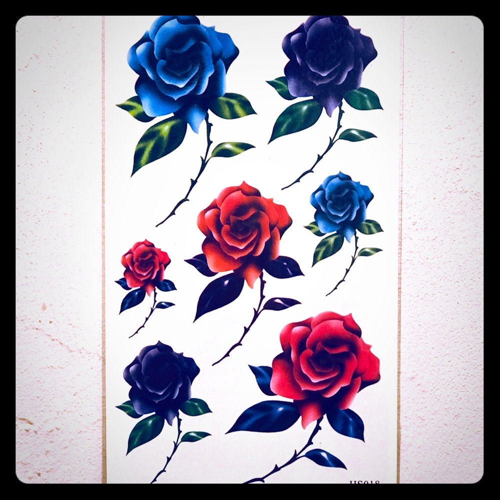 TEMPORARY PINK BLUE PURPLE ROSE TATTOOS 🌹